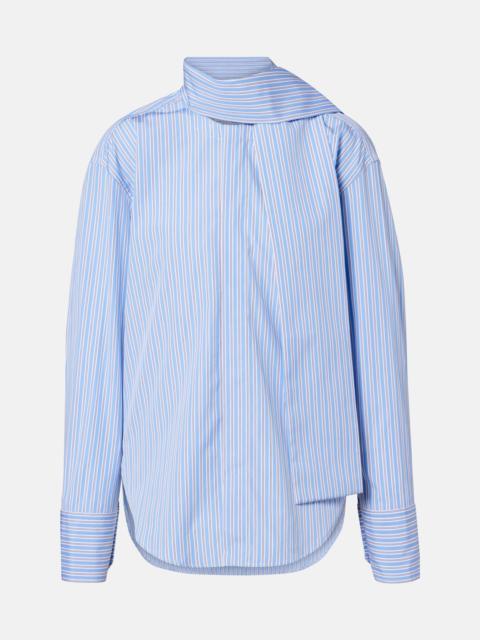 Plan C Scarf-detail striped cotton shirt