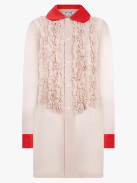 Comme Des Garçons RUFFLE EMBELLISH L/S SHIRT WITH VELVET TRIM | BEIGE/RED