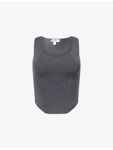 Alaïa Scoop-Neck Corset Wool-Blend Top