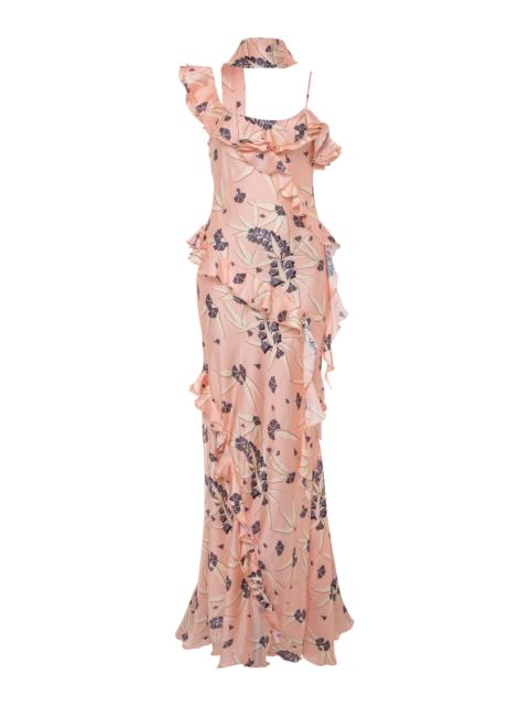 SIEDRÉS Monica Ruffled Satin Maxi Dress pink