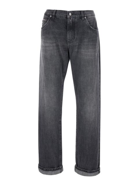 Dolce & Gabbana Dolce & Gabbana Men Gray Jeans With Logo Patch On The Pocket And Faded Effect In Denim For Men