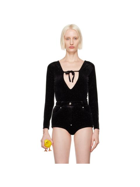 pushBUTTON Black Front Self Tie Bodysuit