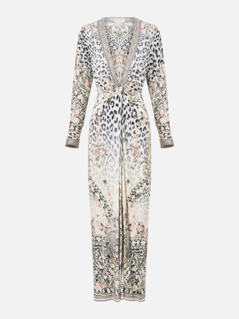 CAMILLA LONG V NECK TWIST FRONT JERSEY DRESS