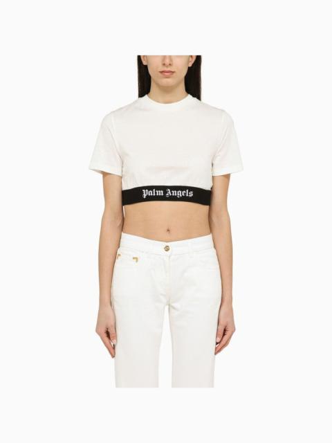 Palm Angels White Cropped T-Shirt With Cotton Logo Women