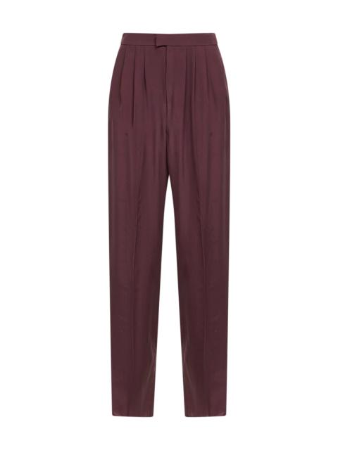 SAINT LAURENT Saint Laurent Women Aubergine Silk Habutai Tailored Trousers