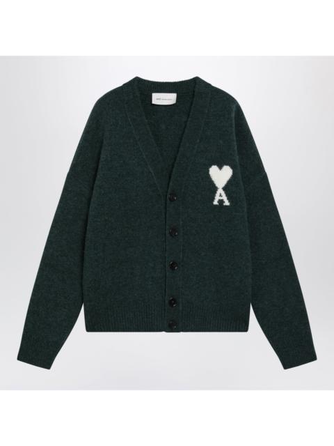 AMI Paris Ami Paris Bottle Green Ami De Coeur Cardigan In Alpaca Blend Men