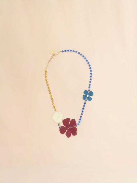 Marni BURGUNDY ENAMEL FLOWER RHINESTONE NECKLACE