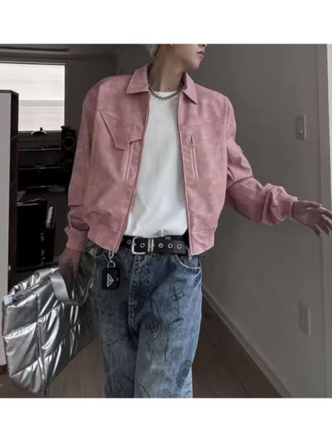 Other Designers Japanese Brand - Faded Suede Cropped Bomber PU Leather Jacket