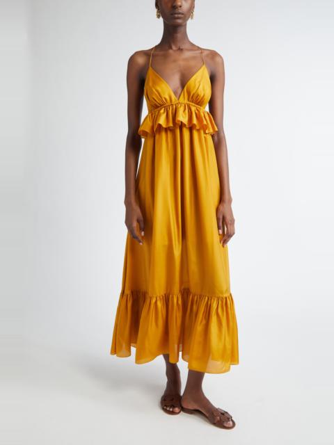 Zimmermann Zimmermann Rhiannon Tiered Ruffle Peplum Silk Maxi Dress in Gold at Nordstrom