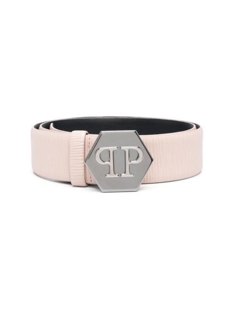 logo-buckle leather belt