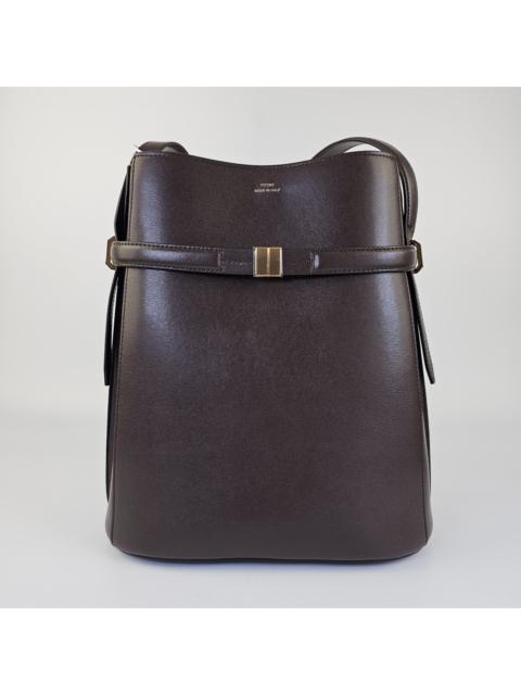 Totême TOTEME Bark Brown Leather Belted Bucket Bag New