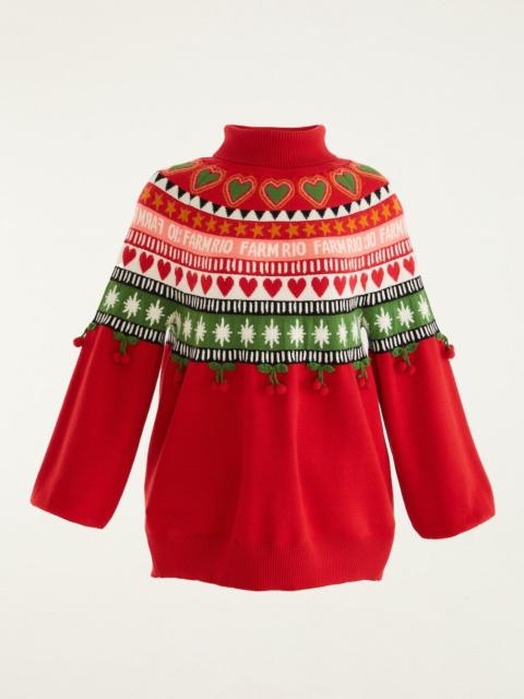 FARM RIO Red Christmas Hearts Knit Sweater