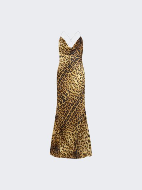 Roberto Cavalli Jaguar Print Bias Cut Maxi Dress Brown