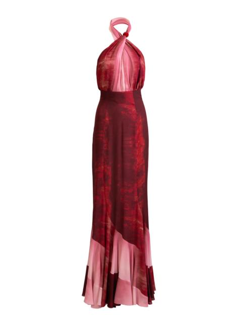 SILVIA TCHERASSI Raisa Georgette Halter Maxi Dress red