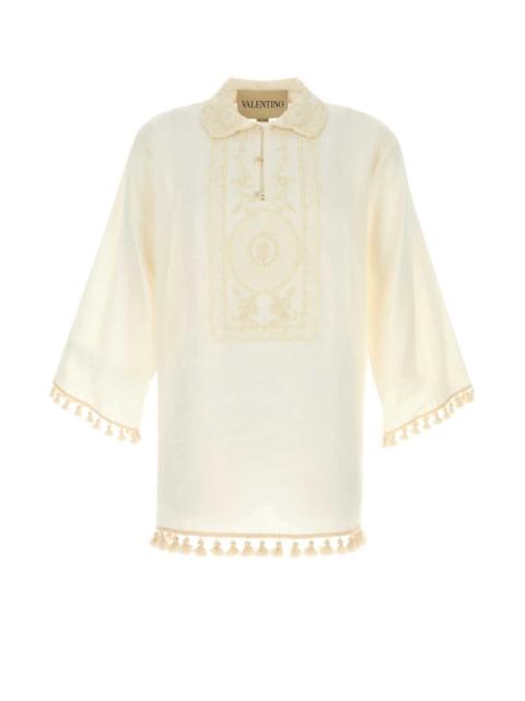 Valentino Valentino Garavani Men Ivory Linen Polo Shirt