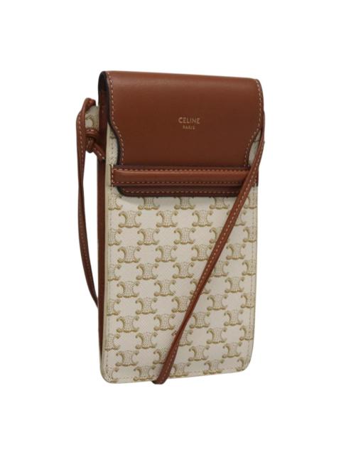 CELINE Triomphe Phone Holder Shoulder Bag Pvc White