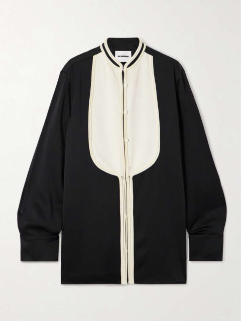 Oversized two-tone piped crepe shirt Black