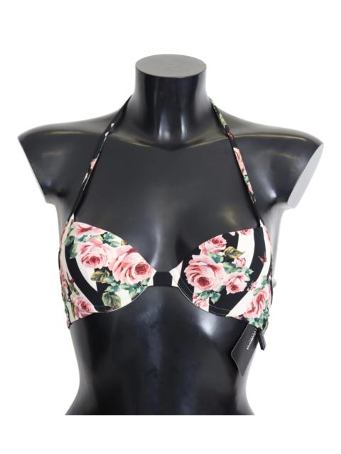 Dolce & Gabbana Multicolor Striped Rose Print Swimwear Bikini Tops