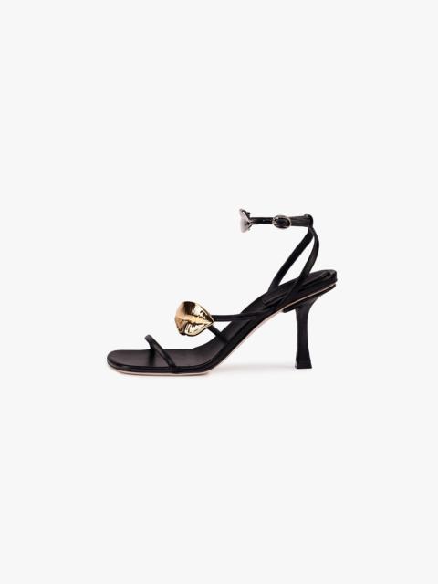 A.W.A.K.E. MODE BETA KISS METALLIC ROUND TOE SANDAL WITH LIP BLACK SILVER GOLD