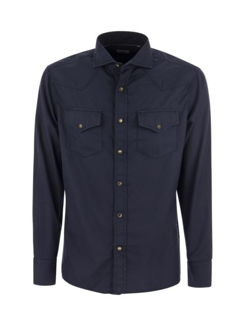 Garment Dyed Twill Easy Fit Shirt With Press Studs
