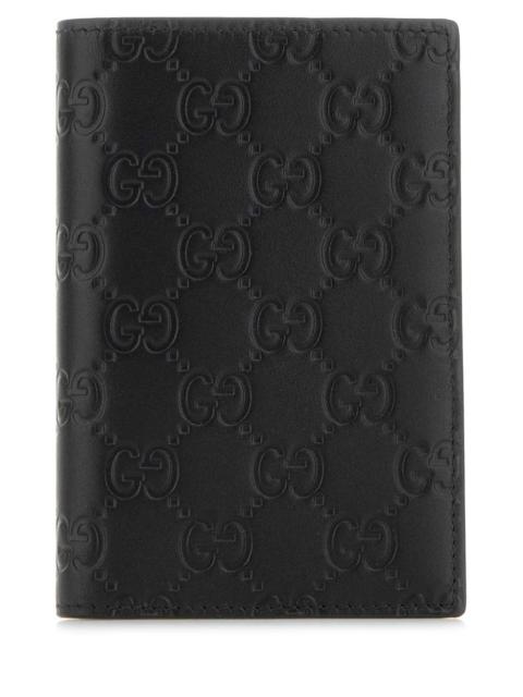 GUCCI Gucci Men Black Leather Gg Emblem Passport Holder