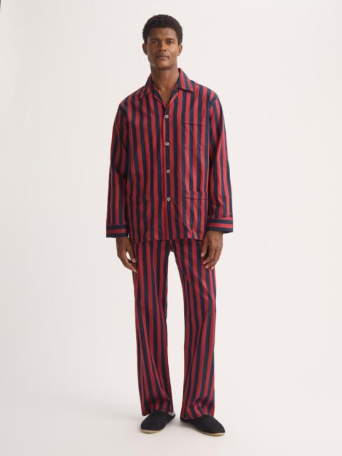 Derek Rose Men's Classic Fit Pajamas Royal Cotton Navy Blue & Red Stripe
