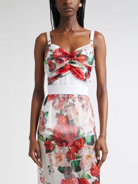 Dolce & Gabbana Dolce&Gabbana Rose Print Chiffon & Marquisette Bustier Top in White Print Flower at Nordstrom