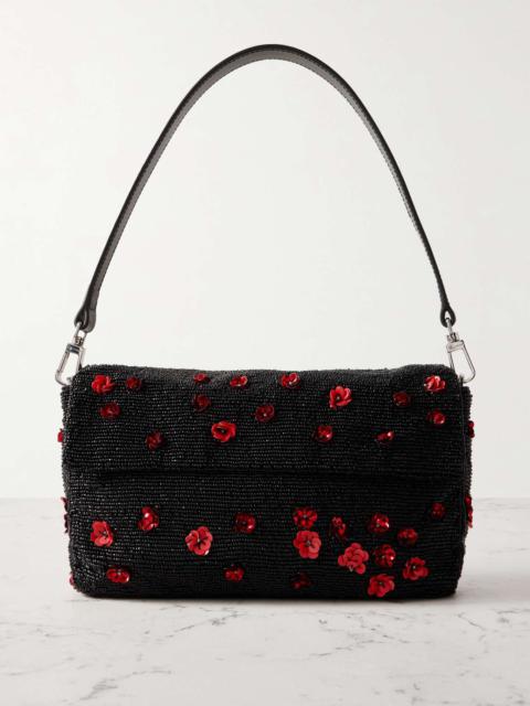 Timmy leather-trimmed embellished satin shoulder bag Black