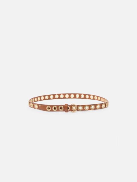 PINKO LEATHER BELT WITH JEWEL EYELETS, 2CM