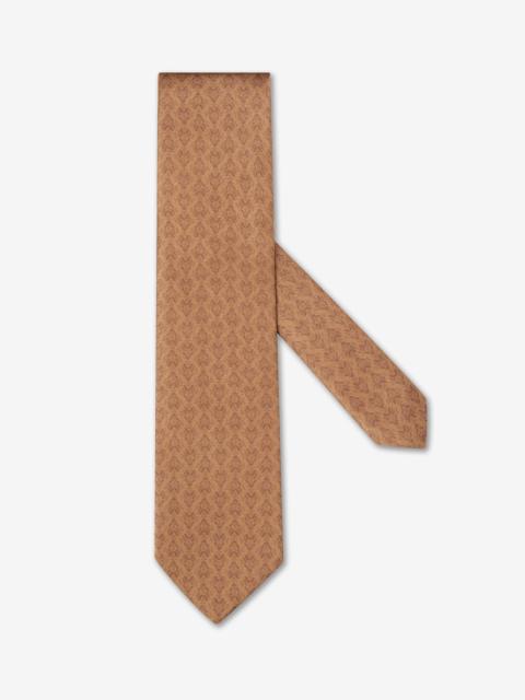 CORNELIANI Light brown pure silk tie with floral pattern