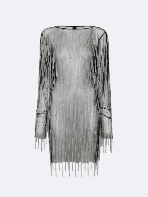 LAPOINTE Rhinestone Fringe Boatneck Mini Dress