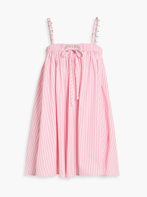 AREA Crystal-embellished striped cotton-blend mini dress