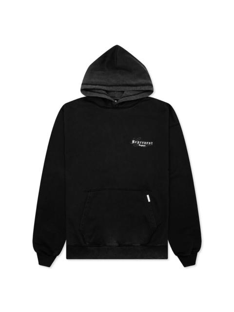 REPRESENT LEGACY OVERPRINT HOODIE - VINTAGE BLACK