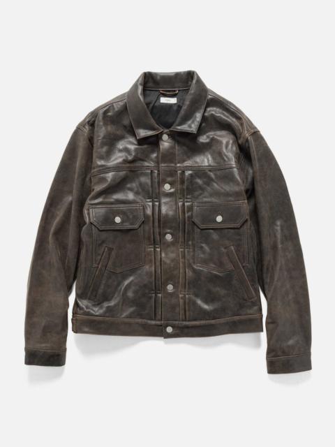 YOKE Cracked Leather Trucker Jacket Black