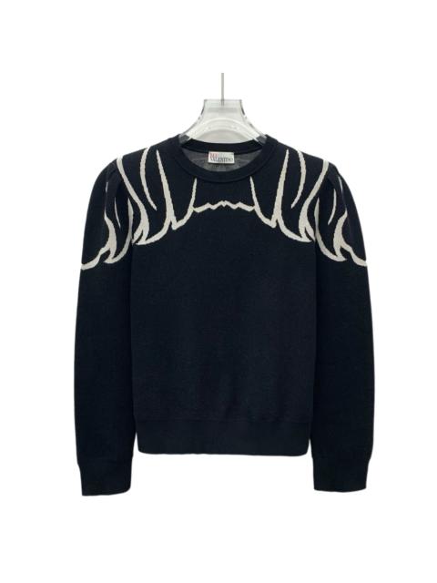 Valentino Valentino Black Wing Embroidered Crew Neck Knit Sweater