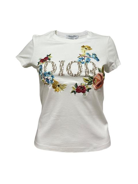 Dior CHRISTIAN DIOR Spring Summer 2005 Diorissimo Floral Embroidered "DIOR" Trotter Logo T-Shirt