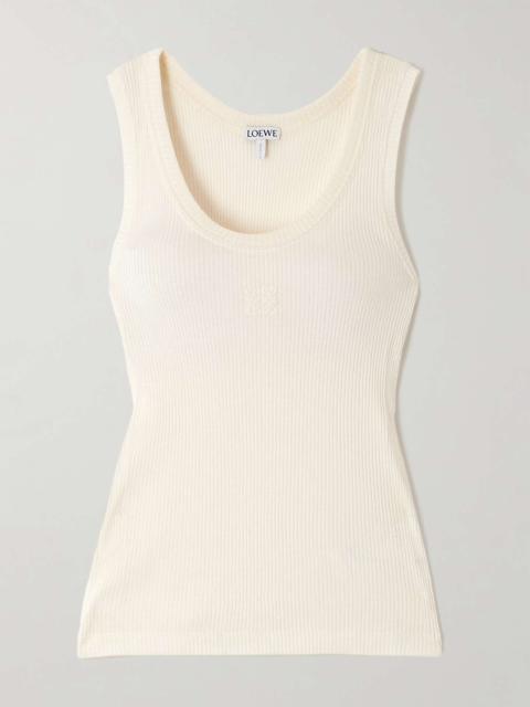 Anagram embroidered ribbed silk-jersey tank White