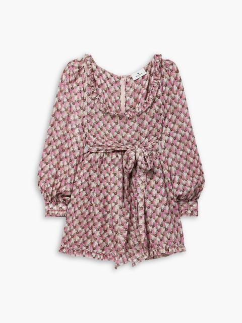 Etro Belted ruffled floral-print metallic silk crepe de chine mini dress