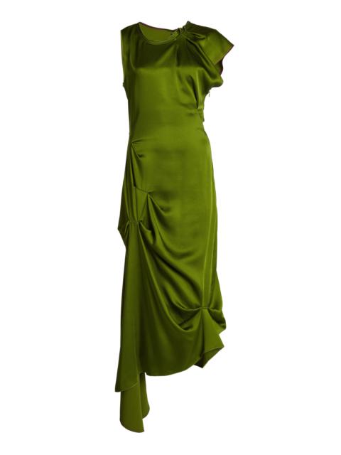 Exclusive Gathered Satin Midi Dress green