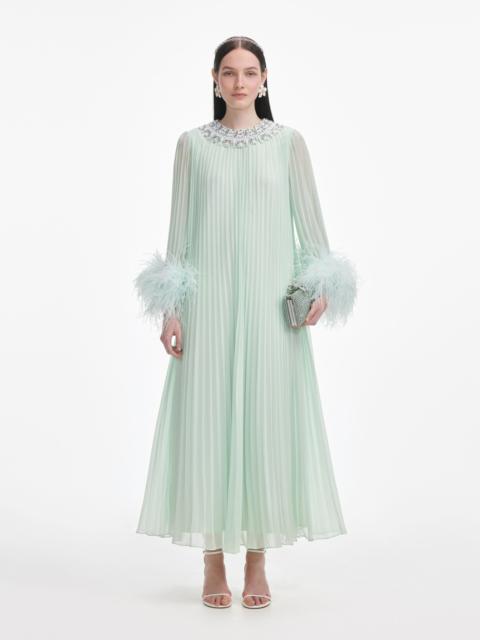 self-portrait Mint Chiffon Feather Midi Dress