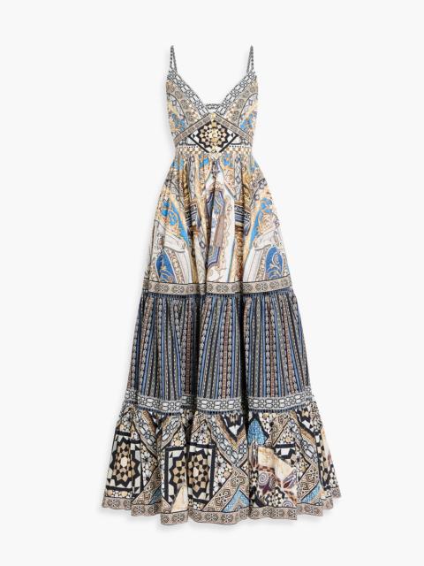 CAMILLA Crystal-embellished tiered printed cotton maxi dress