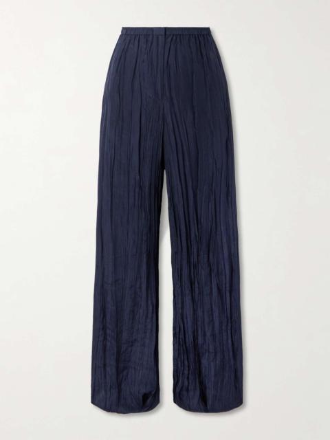 Thoresby crinkled silk-habotai wide-leg pants Navy