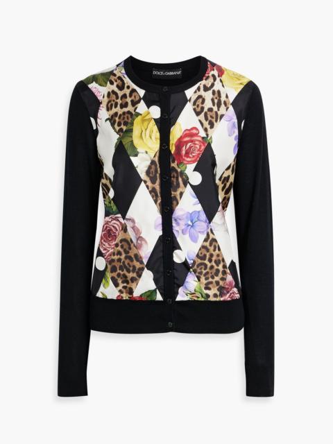 Dolce & Gabbana Printed twill-paneled cashmere-blend cardigan