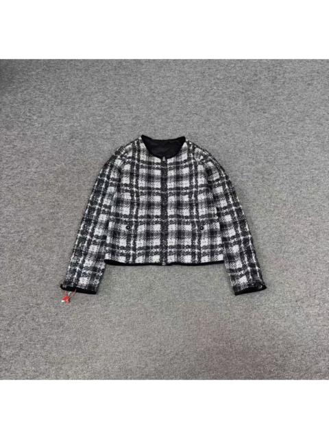 CHANEL Chanel Grey Checked Tweed Print Technical Fabric Reversible Jacket