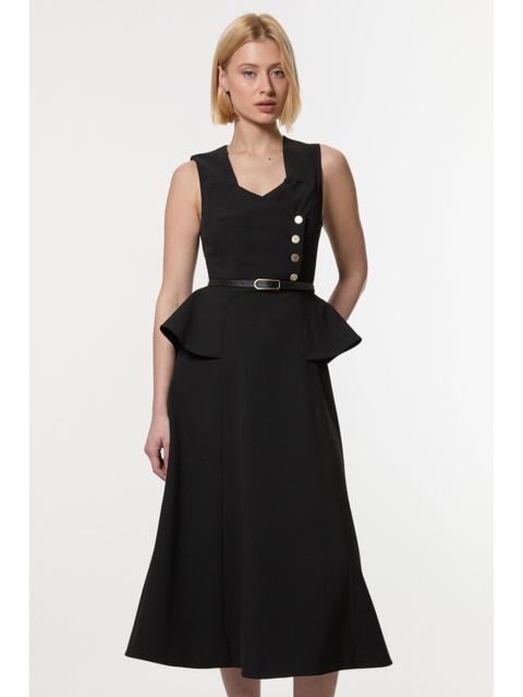 KAREN MILLEN Compact Stretch Belted Peplum Detail Full Skirted Midi Dress
