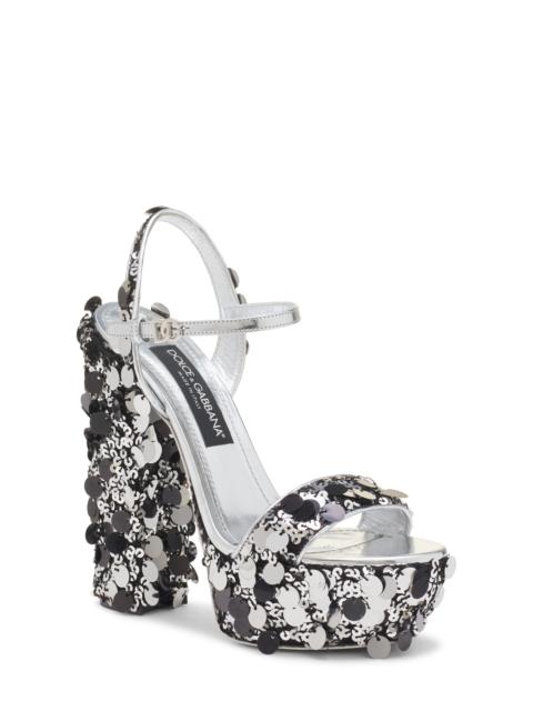 Dolce & Gabbana Dolce&Gabbana Sequin Block Heel Platform Sandal in Argento at Nordstrom