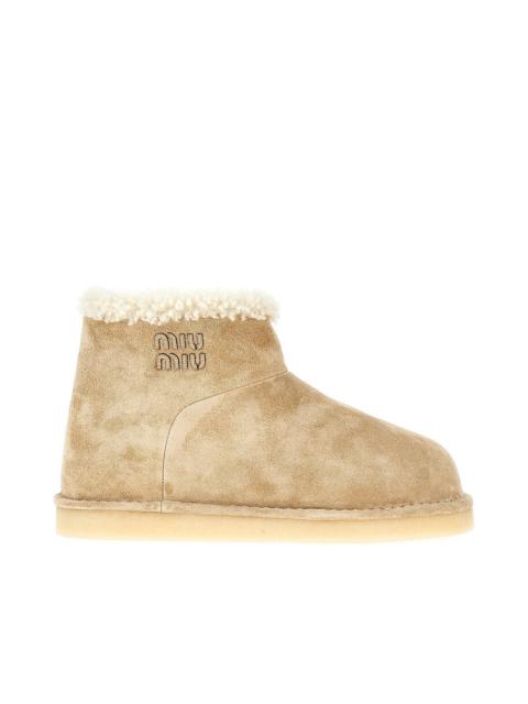 Miu Miu Miu Miu Suede Leather Ankle Boots Beige Women