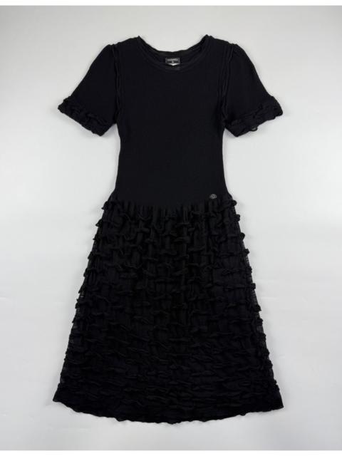 CHANEL Chanel Knitted Camellia Ruffled Midi Dress