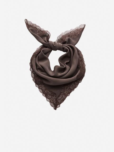 MAGDA BUTRYM Silk square scarf with lace trim in brown