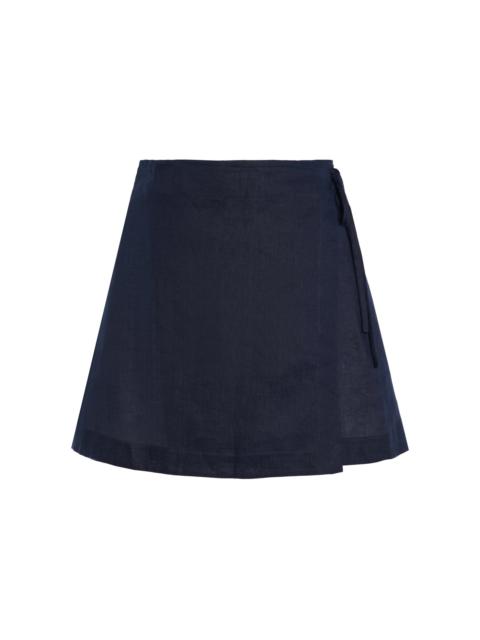 BONDI BORN® Leiden Linen Wrap Mini Skirt blue